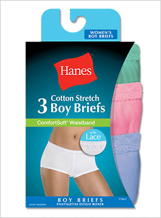 Hanes Womens Comfortsoft Cotton Stretch Lace Boy Briefs 3-Pack