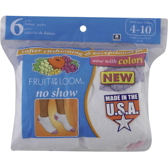 Fruit of the Loom Womens Core 6 Pack No Show Socks