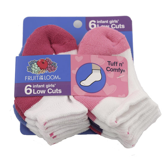 Fruit of the Loom Girl`s Infant/Toddler Core 6 Pack Low Cut Socks