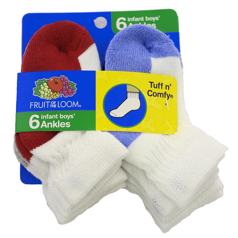 Fruit Of the Loom Boys Core Infant-Toddler 6 Pack Ankle Socks
