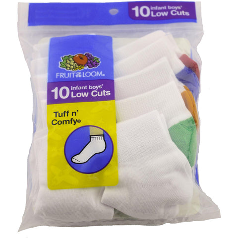 Fruit of the Loom Boys Infant Toddler Flat Knit 10 Pack Low Cut Socks