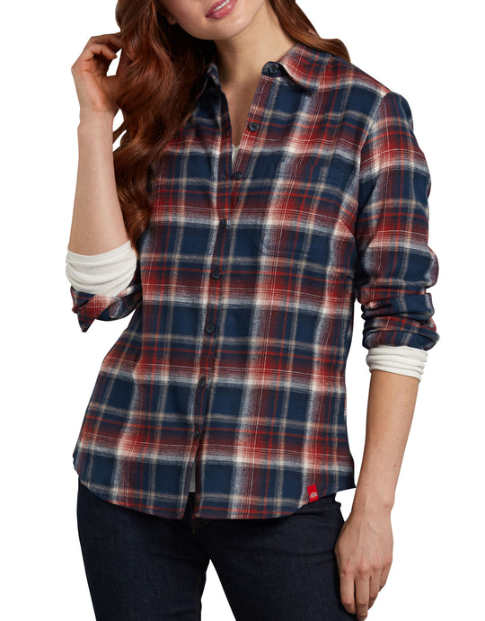 Dickies Womens Plus Long Sleeve Plaid Shirt