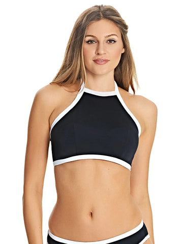 Freya Womens Back to Black Underwire High Neck Swim Crop Top