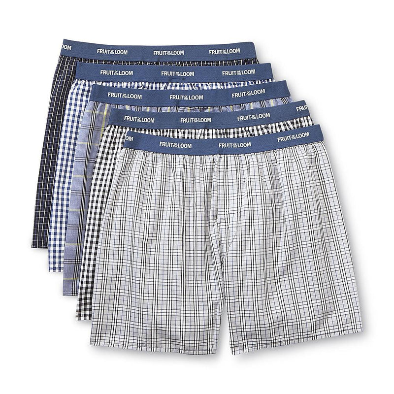 Fruit of the Loom Men`s 5pk Exposed Waistband Blues Woven Boxers