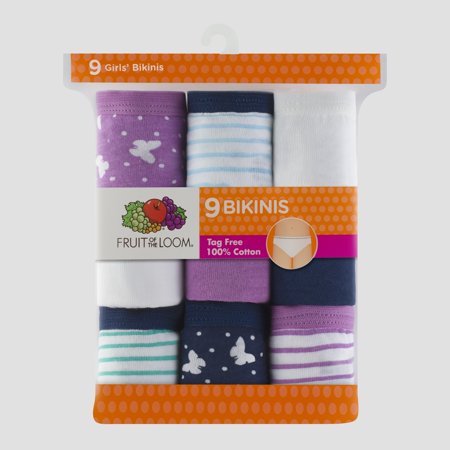 Fruit of the Loom Girls` 9-Pack Wardrobe Assorted Bikini