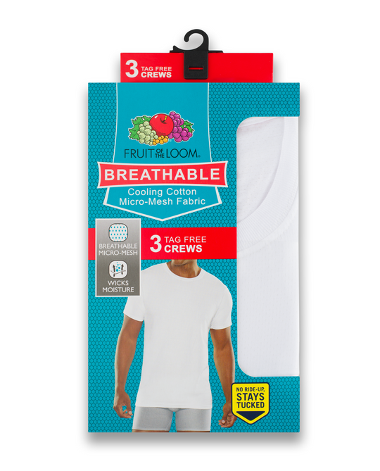 Fruit of the Loom Mens 3-Pack Breathable Cooling Cotton Crew Undershirts