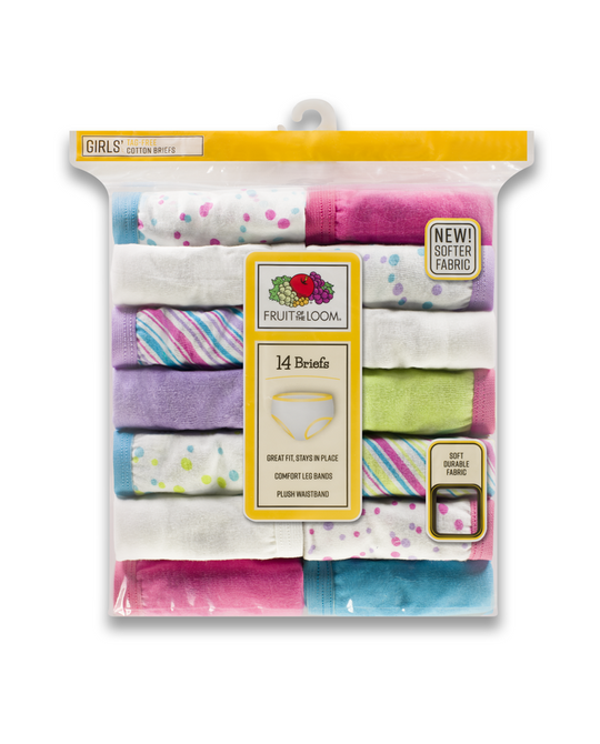 Fruit Of The Loom Girls 14 Pack Assorted Cotton Brief