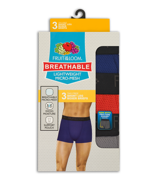 Fruit of the Loom Mens 3-Pack Breathable Lightweight Micro Mesh Short Leg Boxer Briefs