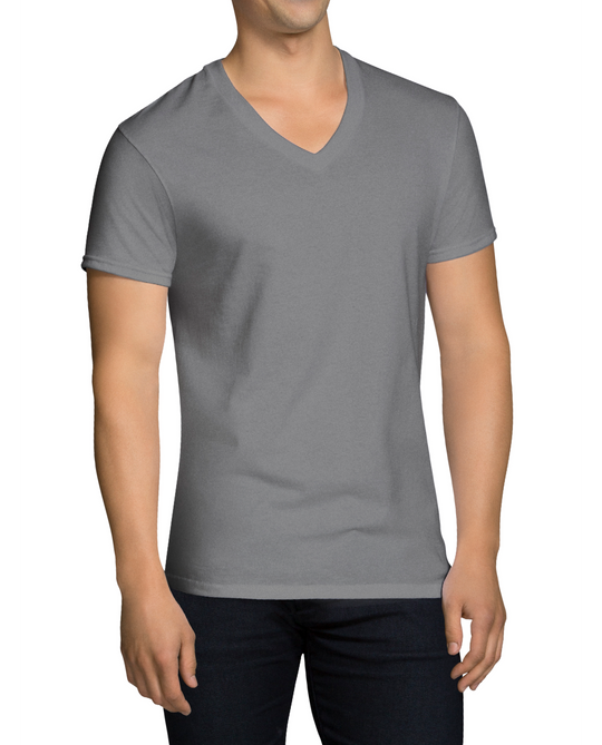 Fruit Of The Loom Mens Black/Grey Cotton V Neck T-Shirts - 5 Pack