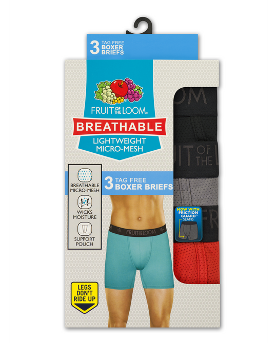 Fruit of the Loom Mens 3-Pack Breathable Lightweight Micro Mesh Boxer Briefs