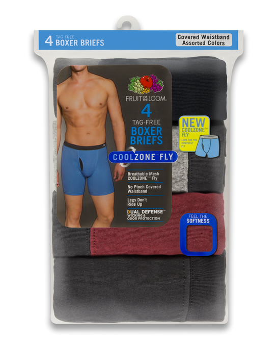 Fruit Of The Loom Mens Coolzone Covered Waistband Extended Sizes Boxer Briefs 4 Pack