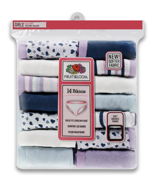 Fruit Of The Loom Girls 14 Pack Assorted Cotton Bikini