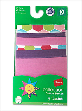 Hanes Girls' Stretch Cotton Bikini Panties with ComfortSoft Waistband 3 Pack