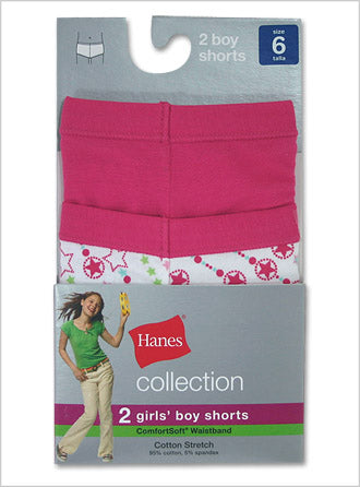 Hanes Girls ComfortSoft Waistband Cotton Stretch Boy Shorts