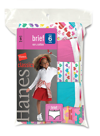 Hanes Girls Classics Brief 3 prints/2 solids