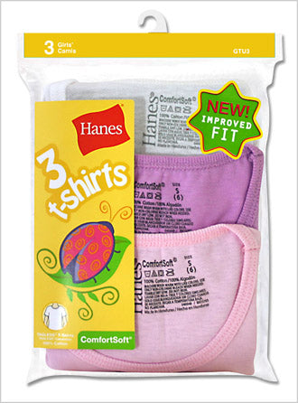 Hanes Tagless® Girls' All Cotton Crew 3 Pack