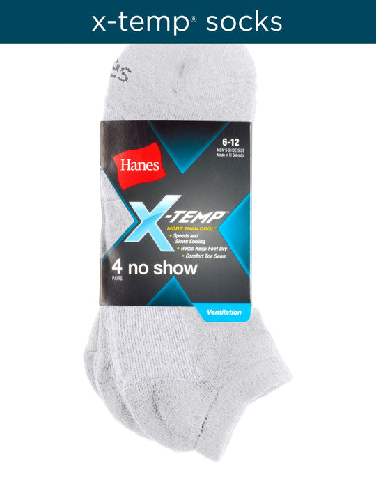 Hanes Men`s X-Temp Ventilation No Show Socks 4-Pack