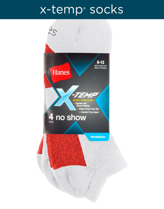 Hanes Men`s X-Temp Ventilation No Show Socks 4-Pack