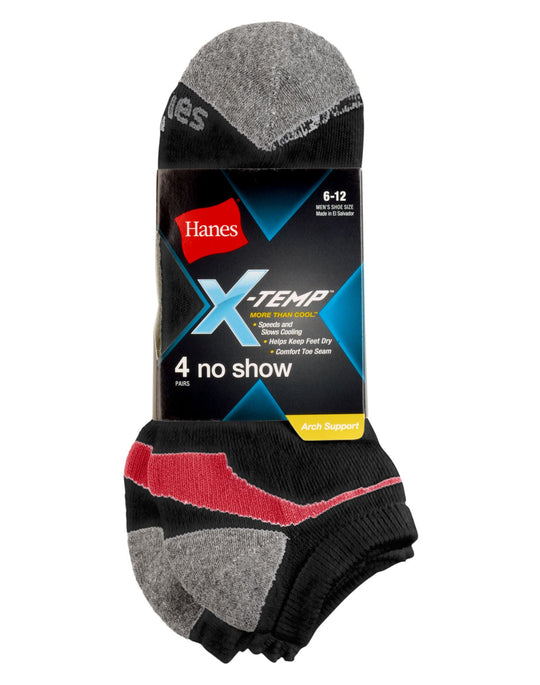 Hanes Men`s X-Temp™ Ventilation Arch Support No Show Socks 4-Pack