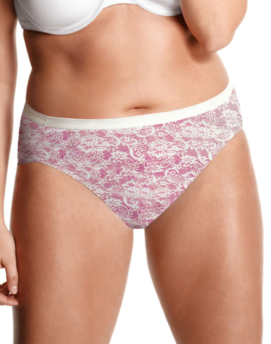 Just My Size Women`s Lace Effects 100% Cotton TAGLESS Hi-Cut Panties, 5-Pack