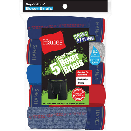 Hanes Boys` Sport Style 5-Pack Dyed Boxer Brief with Comfort Flex® Waistband
