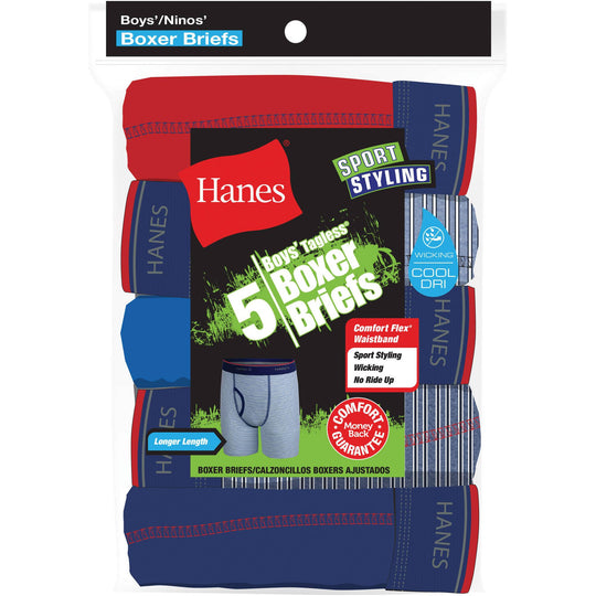 Hanes Boys Sport Style 5-Pack Long Leg Boxer Brief