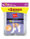 Hanes Women`s 12-Pack Cushion Low Cut Socks