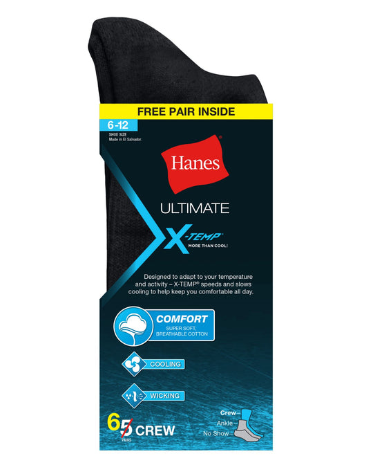 Hanes Men`s Ultimate X-Temp 6-Pack Crew Socks