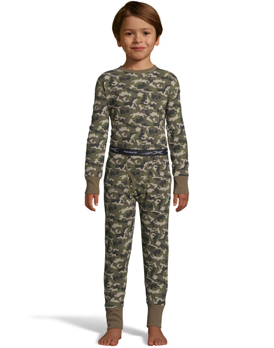 Hanes Boys Waffle Knit Thermal Camo Set