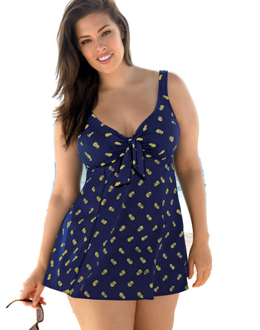 One Hanes Place Women`s Pineapple Tie Front Swimdress