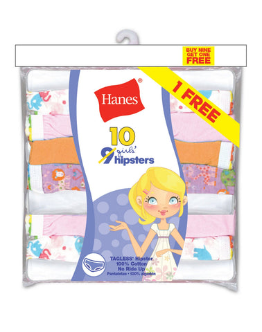 Hanes Girls` ComfortSoft® 10-Pack No Ride Up Hipster