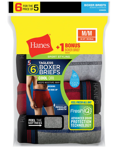 Hanes Mens FreshIQ Sport-Inspired 6-Pack Boxer Briefs