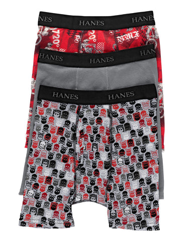 Hanes Classics Boys` Comfort Waistband Printed Boxer Brief 3-Pack