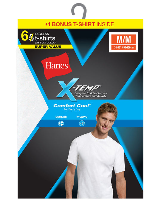 Hanes Mens Red Label X-Temp White 6-Pack Crew Undershirts