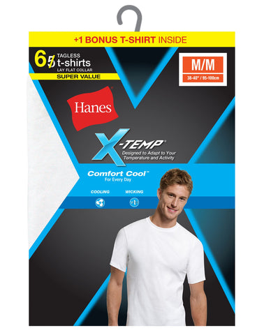 Hanes Mens Red Label X-Temp White 6-Pack Crew Undershirts
