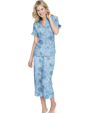 Hanes Women`s Blue Floral Capri PJs