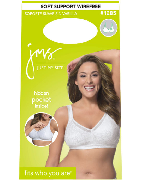 Just My Size Women`s Soft Support Wirefree Bra with Hidden Pocket