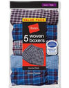 Hanes Men`s Covered Waistband Woven Plaid Boxer, 5 Pack
