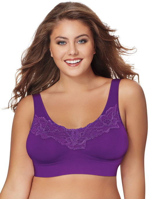 Just My Size Women`s Pure Comfort Wirefree Bra with Lace Trim & Back Close