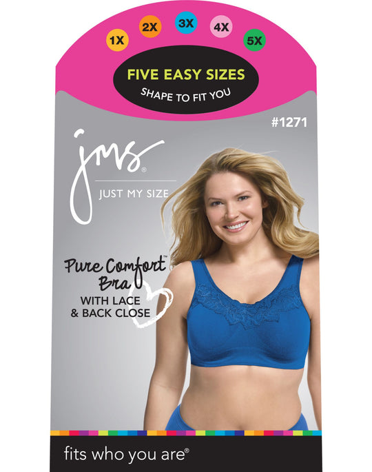 Just My Size Women`s Pure Comfort Wirefree Bra with Lace Trim & Back Close