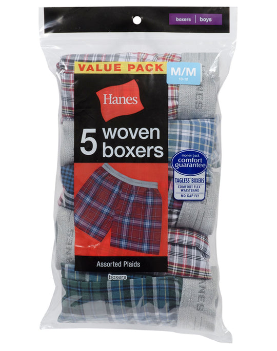 Hanes Boys Exposed Waistband Woven Boxer, 5 Pack