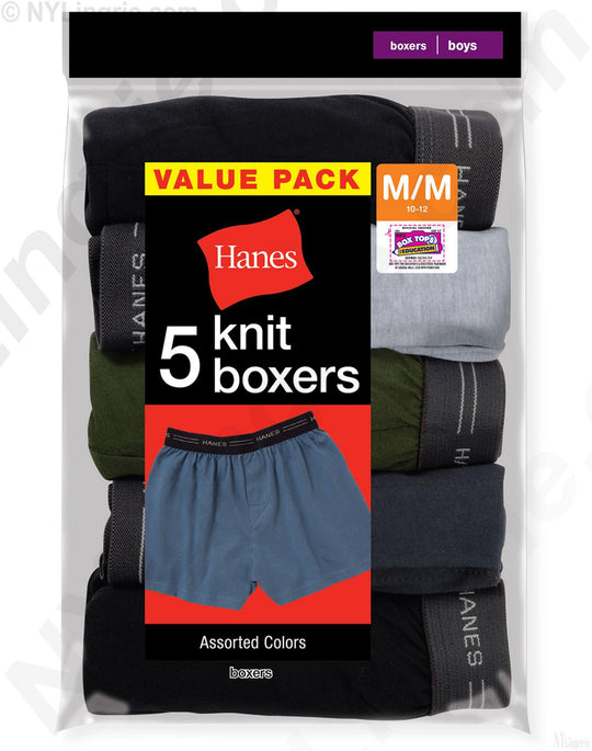 Hanes Boys` Exposed Elastic Knit Boxer 5 Pack