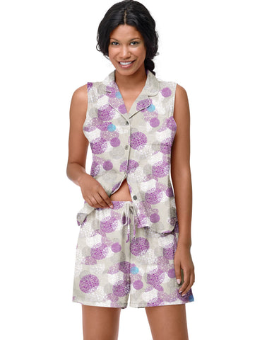 Hanes Women`s Notch-Collar & Boxer PJ Set — Dots Print
