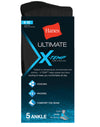 Hanes Men`s Ultimate X-Temp Ankle Socks - Black 5-Pack