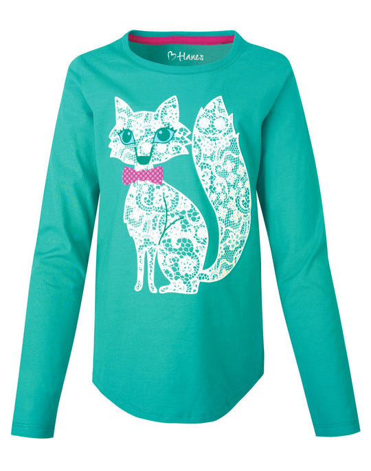 Hanes Girls V-Notch Long-Sleeve Crewneck Tee