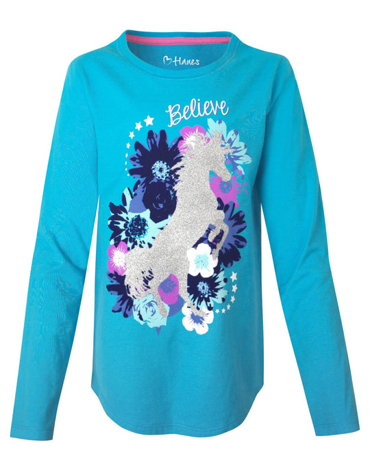 Hanes Girls V-Notch Long-Sleeve Crewneck Tee