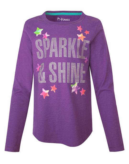 Hanes Girls V-Notch Long-Sleeve Crewneck Tee