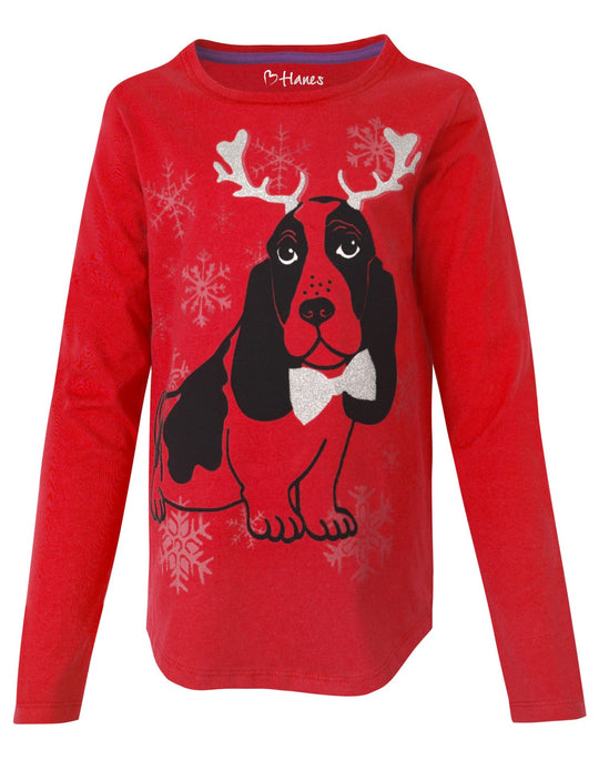 Hanes Girls V-Notch Long-Sleeve Crewneck Tee