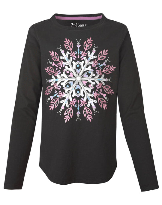 Hanes Girls V-Notch Long-Sleeve Crewneck Tee