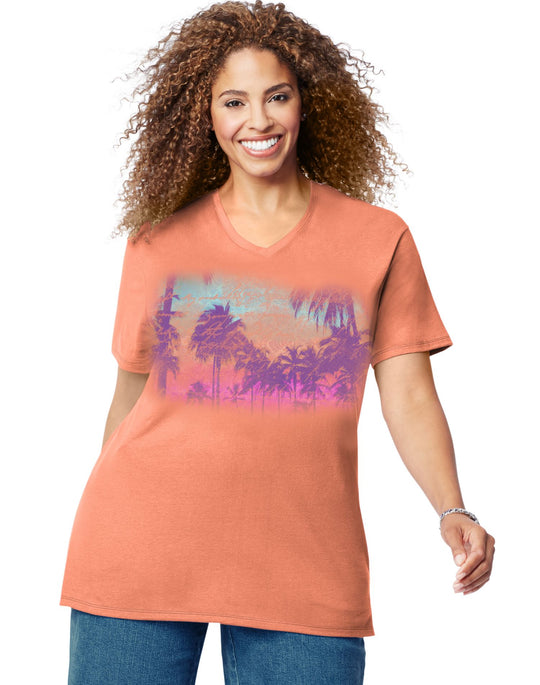 Just My Size Women`s Plus-Size Printed Short Sleeve V-Neck
